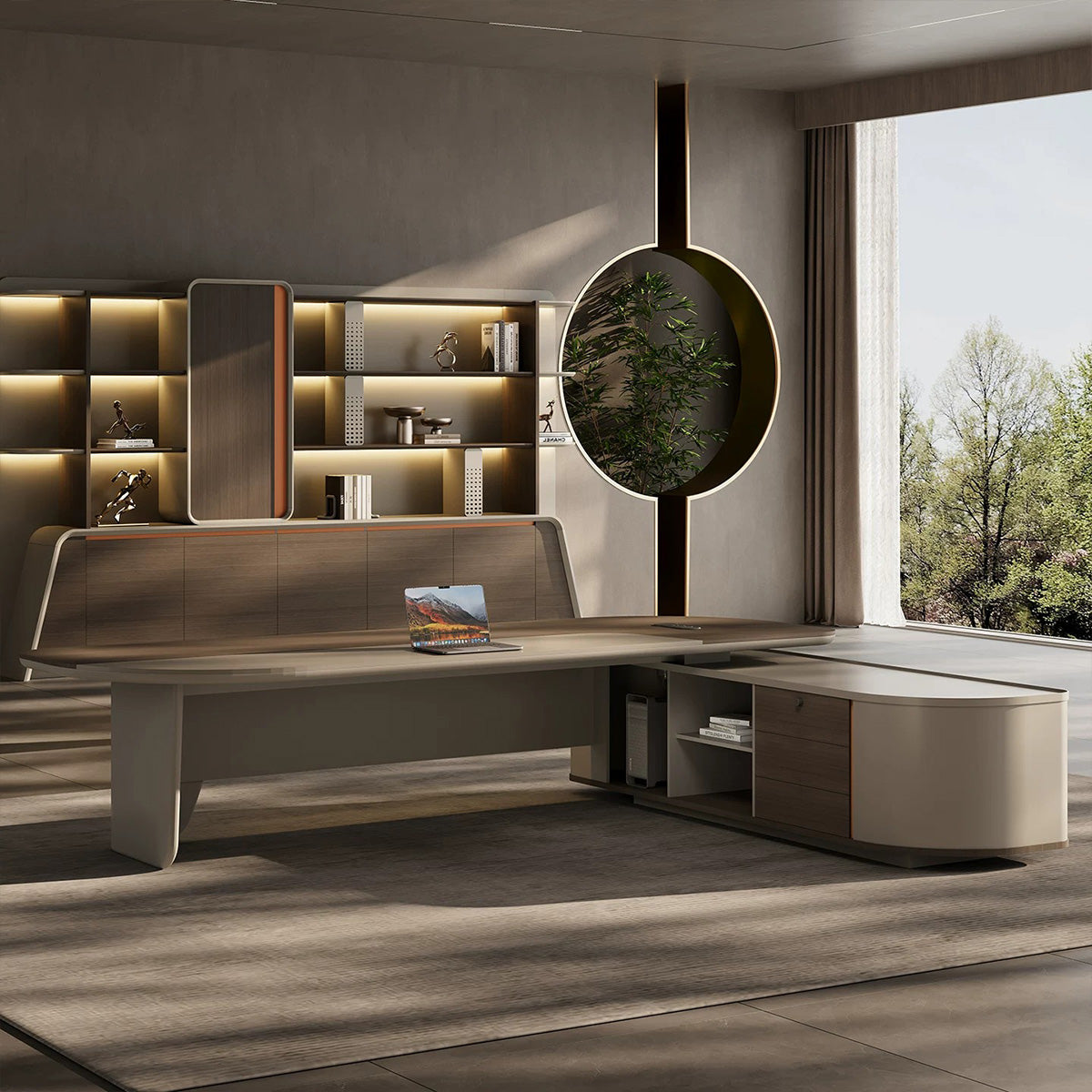 Modern Executive Desk with Smart Cable Box & Side Storage