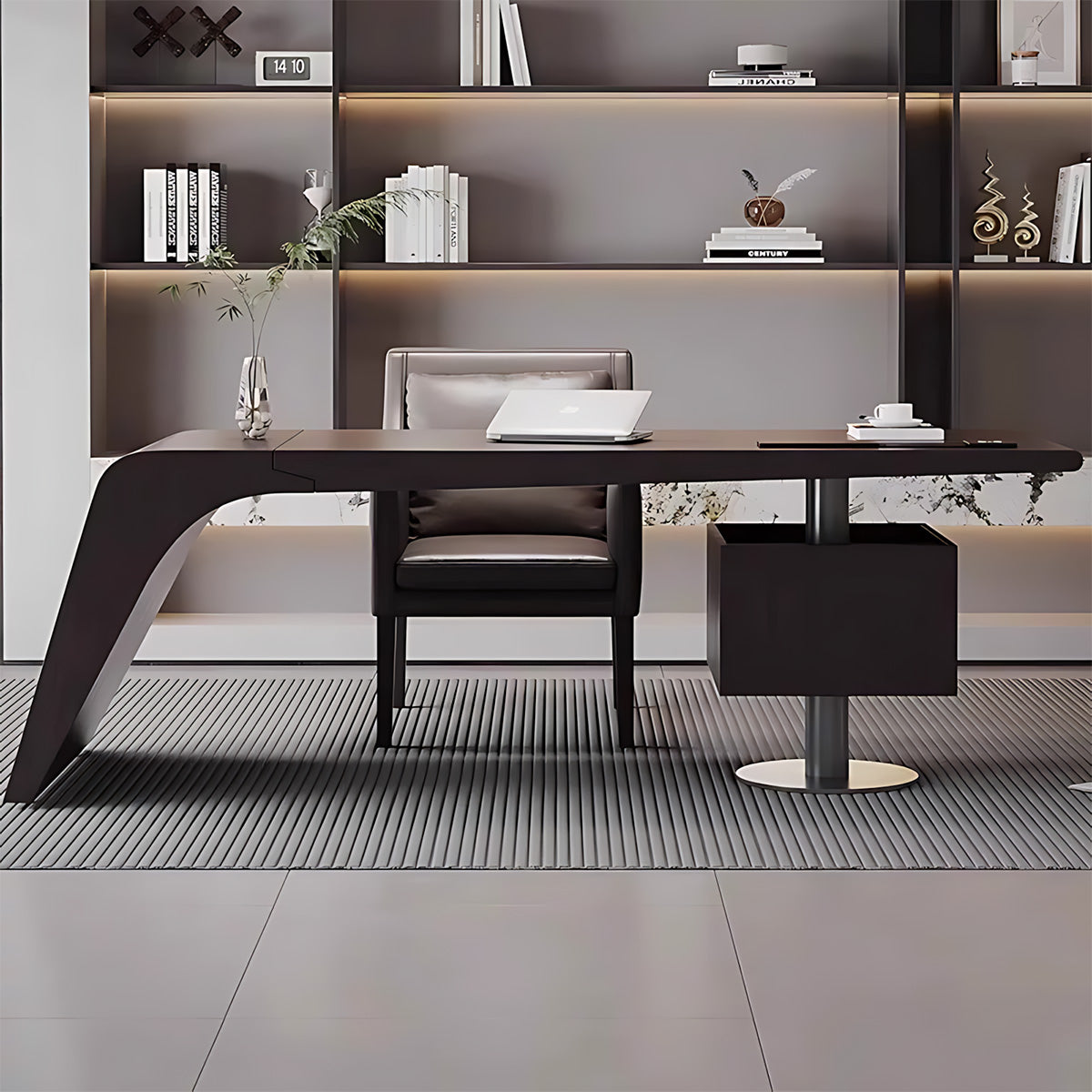 Premium Executive Office Desk with Smoked Oak Veneer & Smart Power Outlet