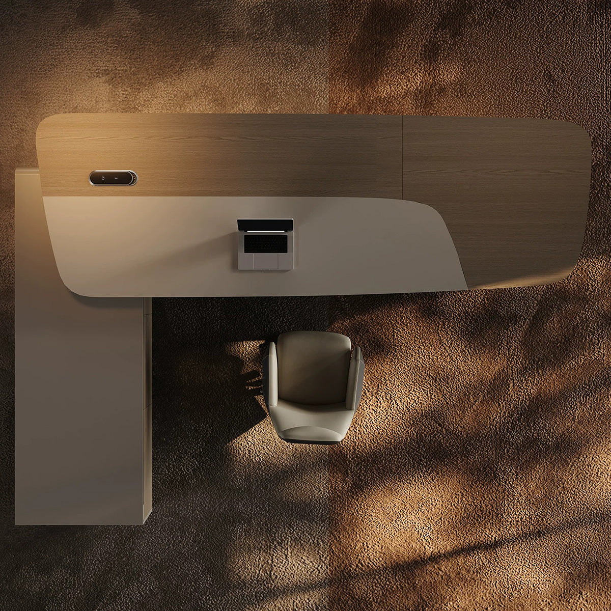 Luxury Executive Desk with Touch LED Lighting & Multi-level Side Storage Cabinet
