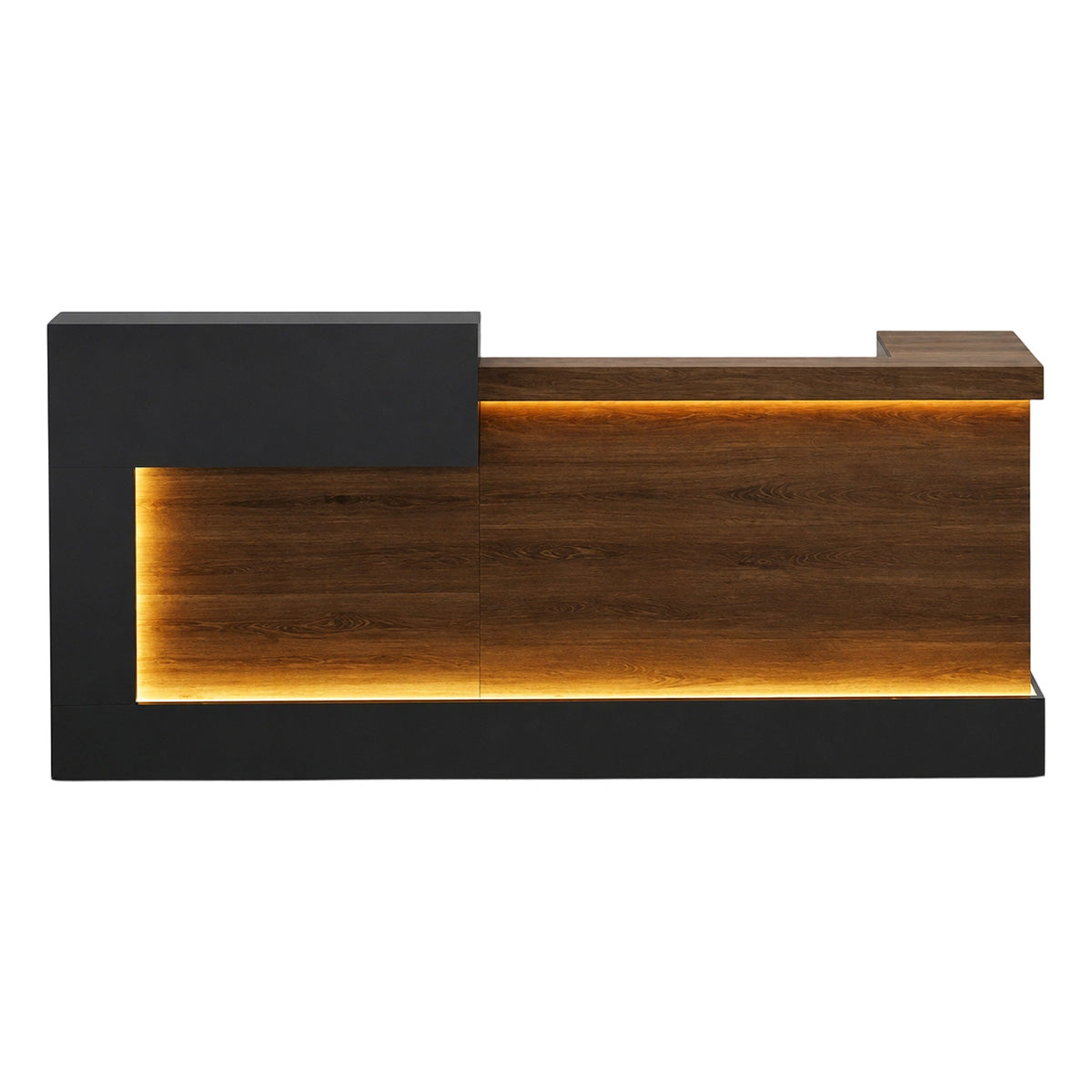 Modern Reception Desk 63–118 in Wide with Lockable Drawers, Privacy Panel, Transaction Counter & Steel Frame