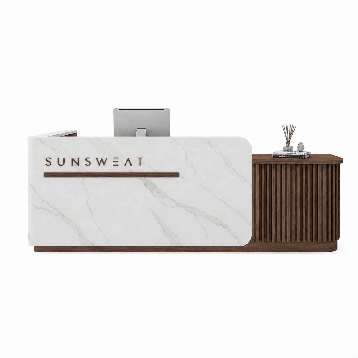 Reception Desk 39–118 in Wide with Lockable Drawers, Transaction Counter, Steel Frame & Marble Top