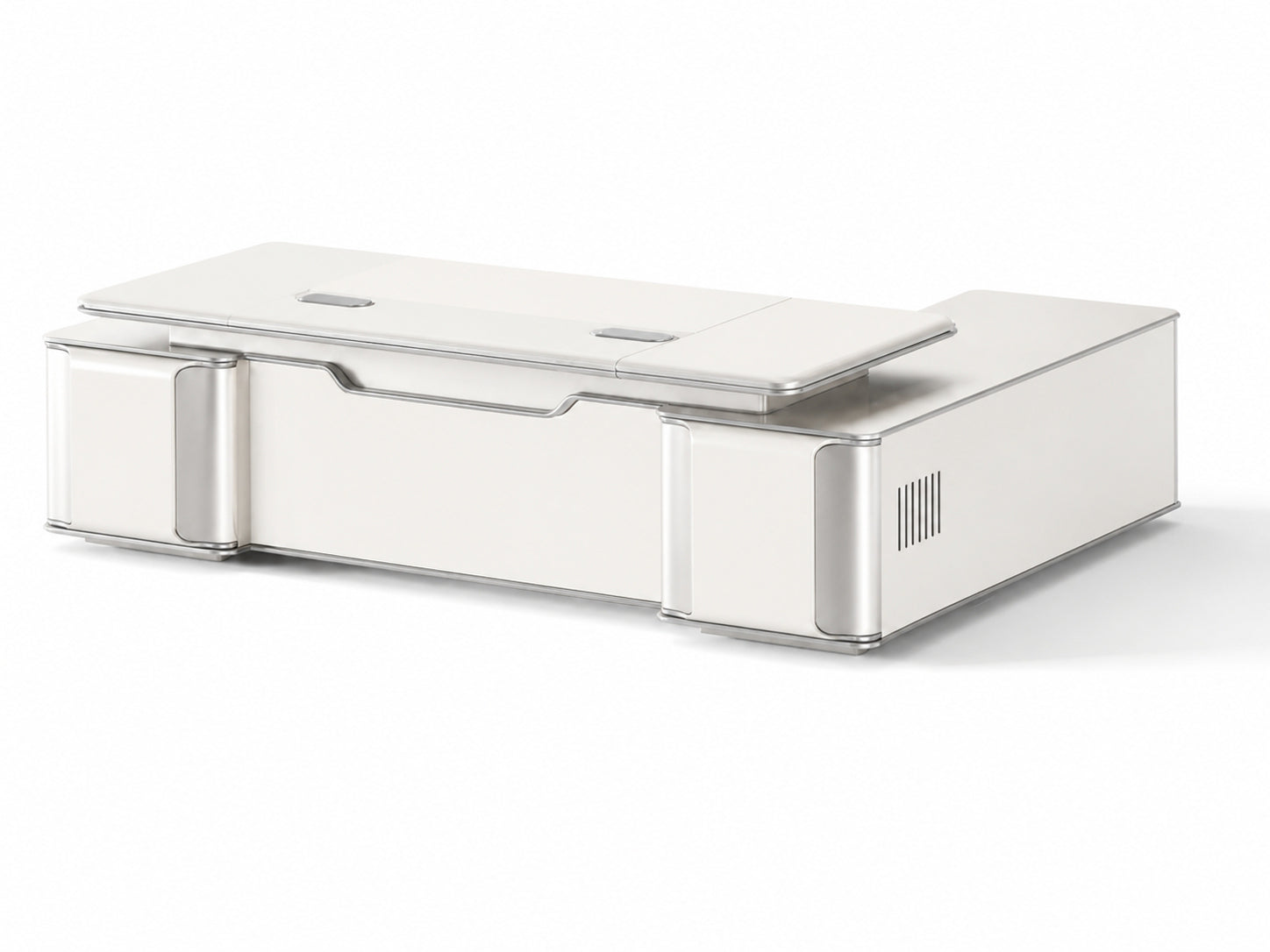 Modern Executive Desk 110–142 in Wide with Built-In Power Outlets, File Drawers & LED Accent Lighting