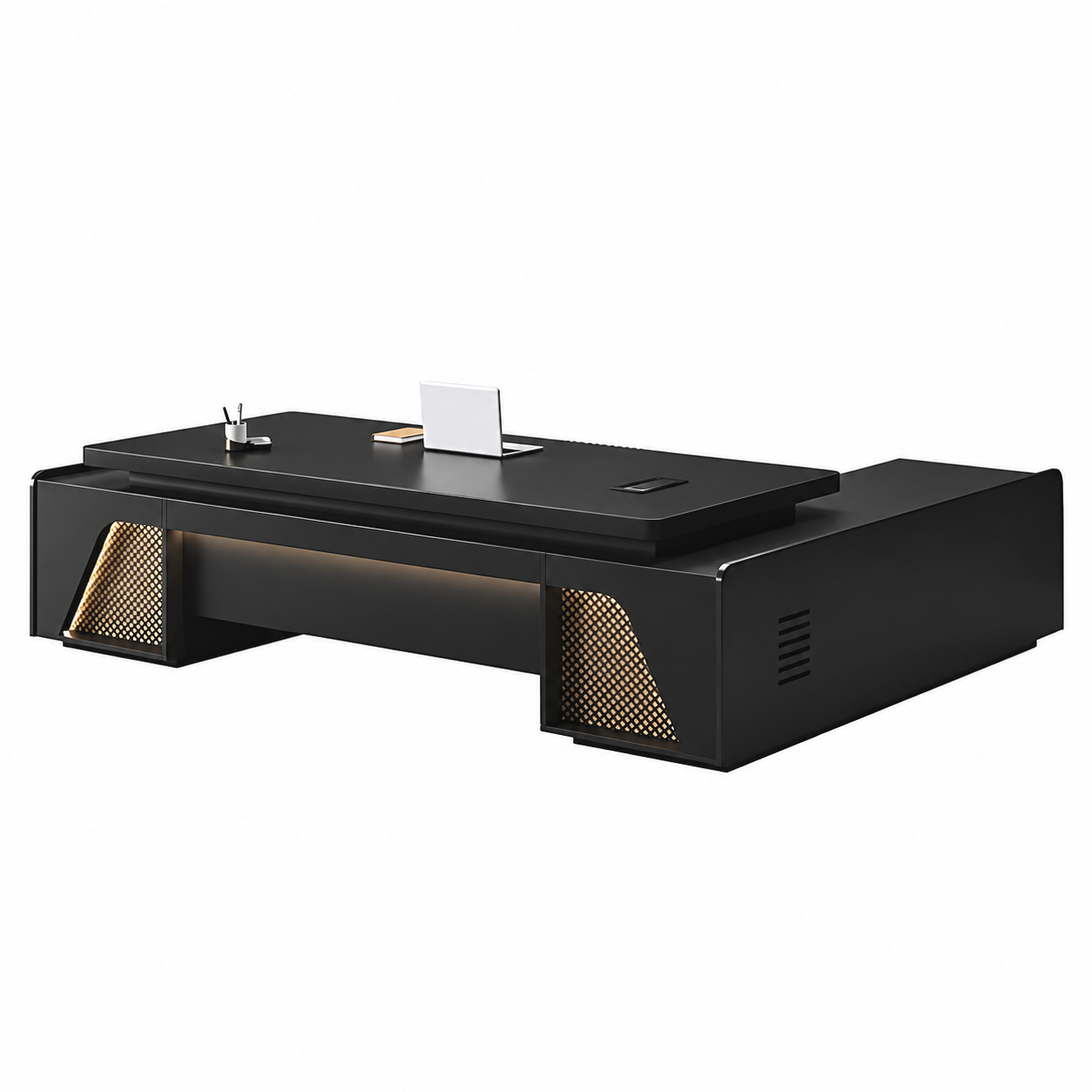 Modern Minimalist L-Shaped Executive Desk 63–134 in Wide with Lockable Drawers & for Corner Office
