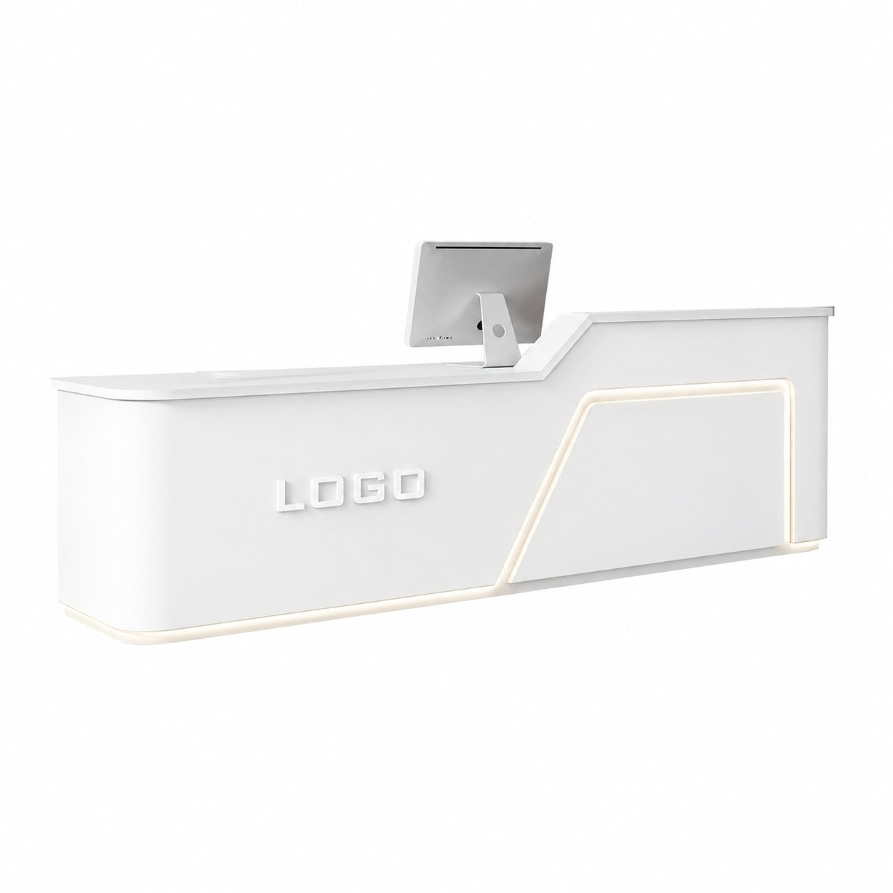Curved Reception Desk 47–120 in Wide with Ample Storage, Transaction Counter & Solid Wood