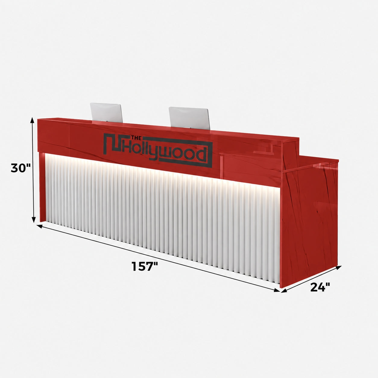 Reception Desk 47–157 in Wide with LED Accent Lighting, Lockable Drawers, Privacy Panel & Transaction Counter