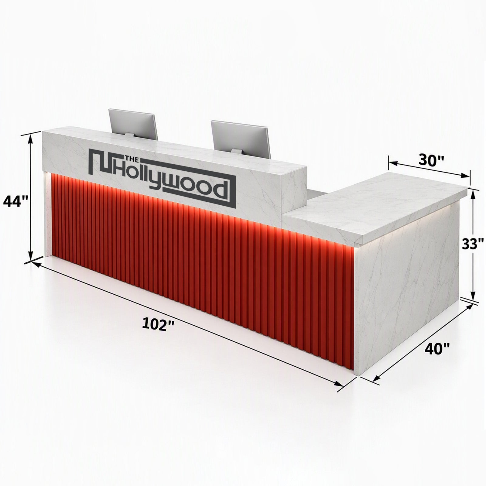 Reception Desk 47–157 in Wide with LED Accent Lighting, Lockable Drawers, Privacy Panel & Transaction Counter