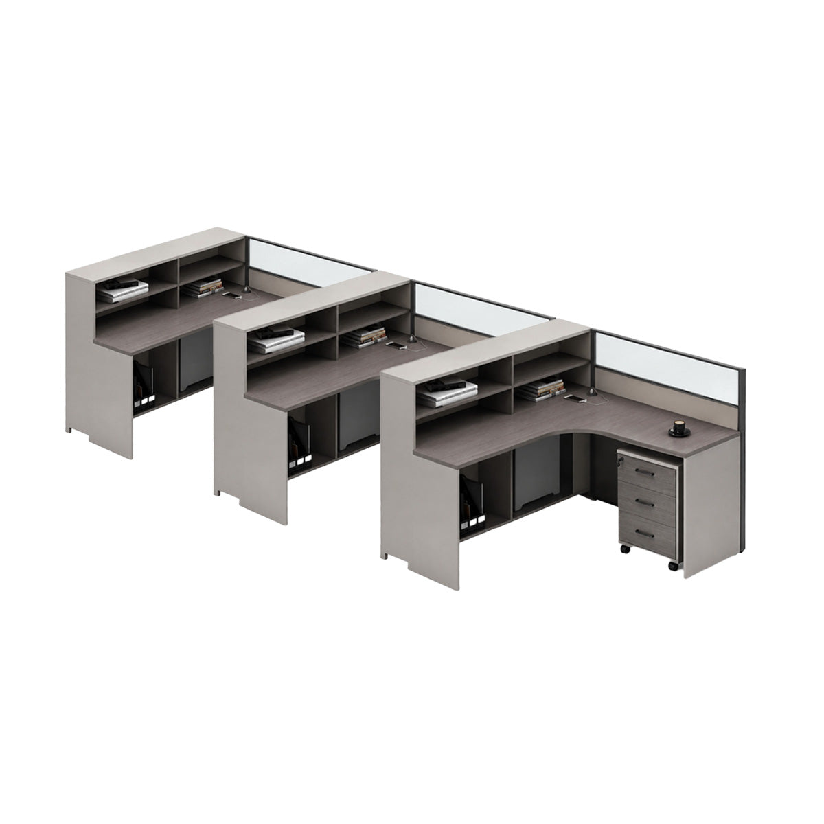 Workstation Desk for 1-4 People with Lockable Drawers & Privacy Panel
