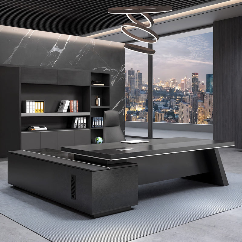 Modern Black Executive Desk in Wood for Office and Computer Work