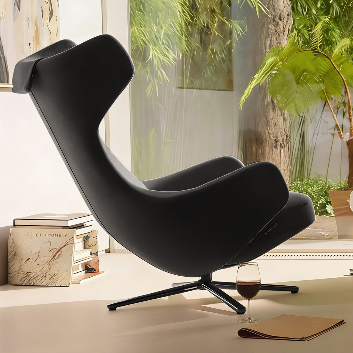 Ergonomic Luxury Lounge Chair with Stainless Steel Base and Headrest