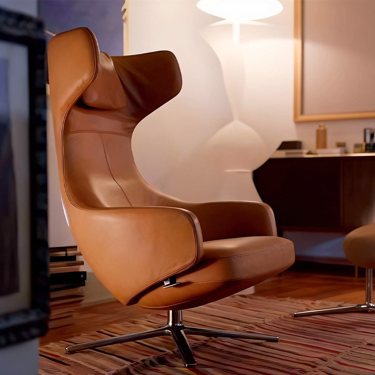 Ergonomic Luxury Lounge Chair with Stainless Steel Base and Headrest