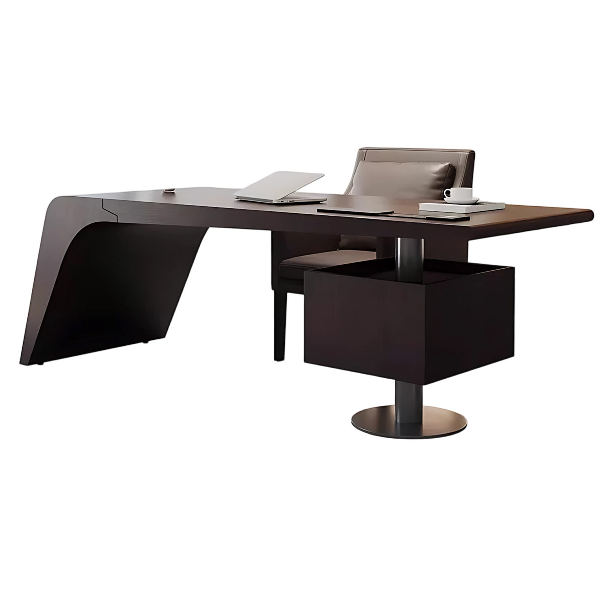 Premium Executive Office Desk with Smoked Oak Veneer & Smart Power Outlet