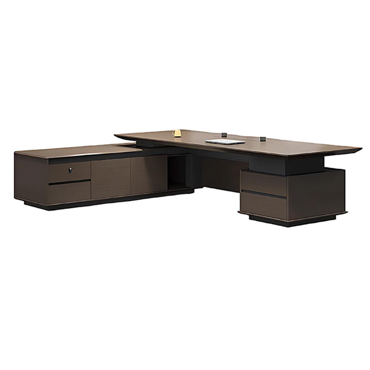 Italian-Style Luxurious Dark Brown L-Shaped Executive Desk with Spacious Desktop Design