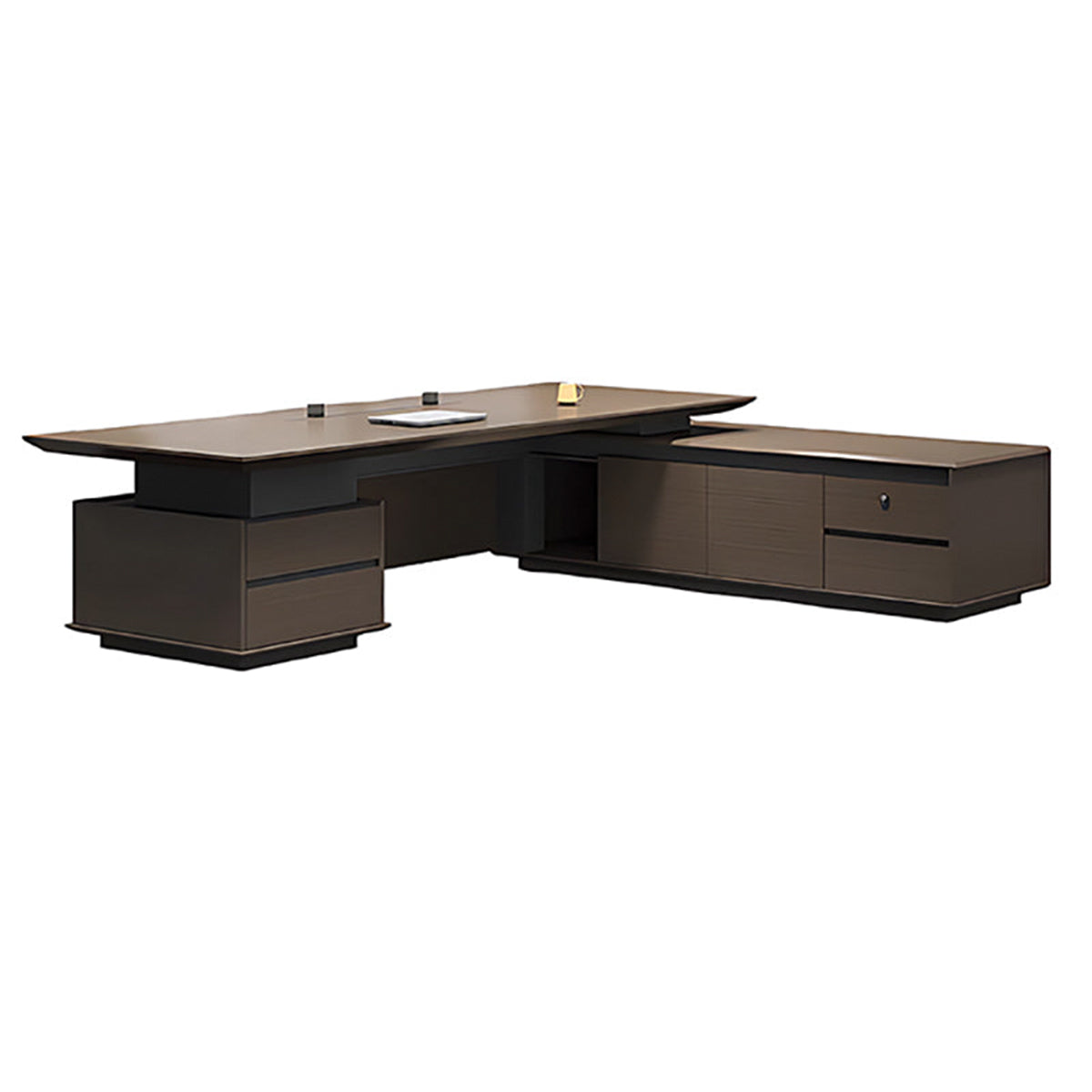 Italian-Style Luxurious Dark Brown L-Shaped Executive Desk with Spacious Desktop Design