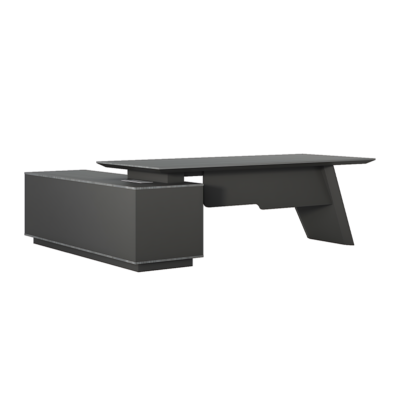 Luxury Gray Executive Desk with Spacious Side Cabinet