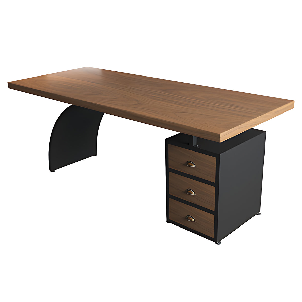 Modern Minimalist Walnut Executive Desk with Metal Base