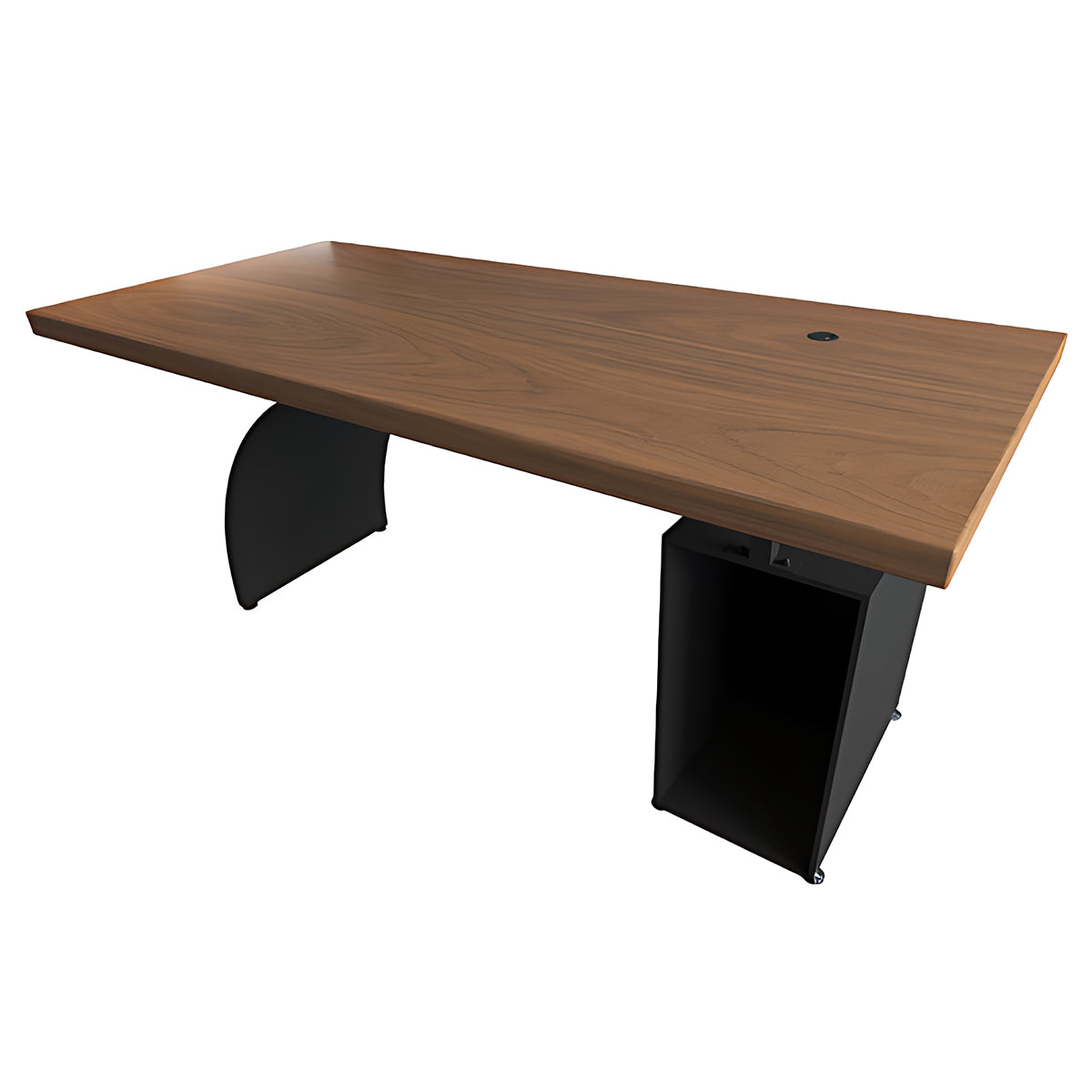 Modern Minimalist Walnut Executive Desk with Metal Base