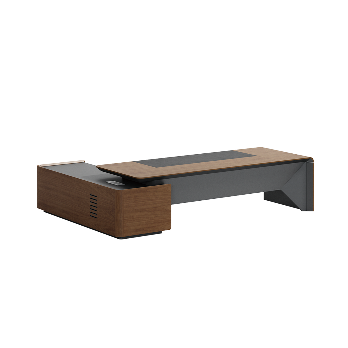 Modern Executive Office Desk in Deep Walnut and Gray Finish