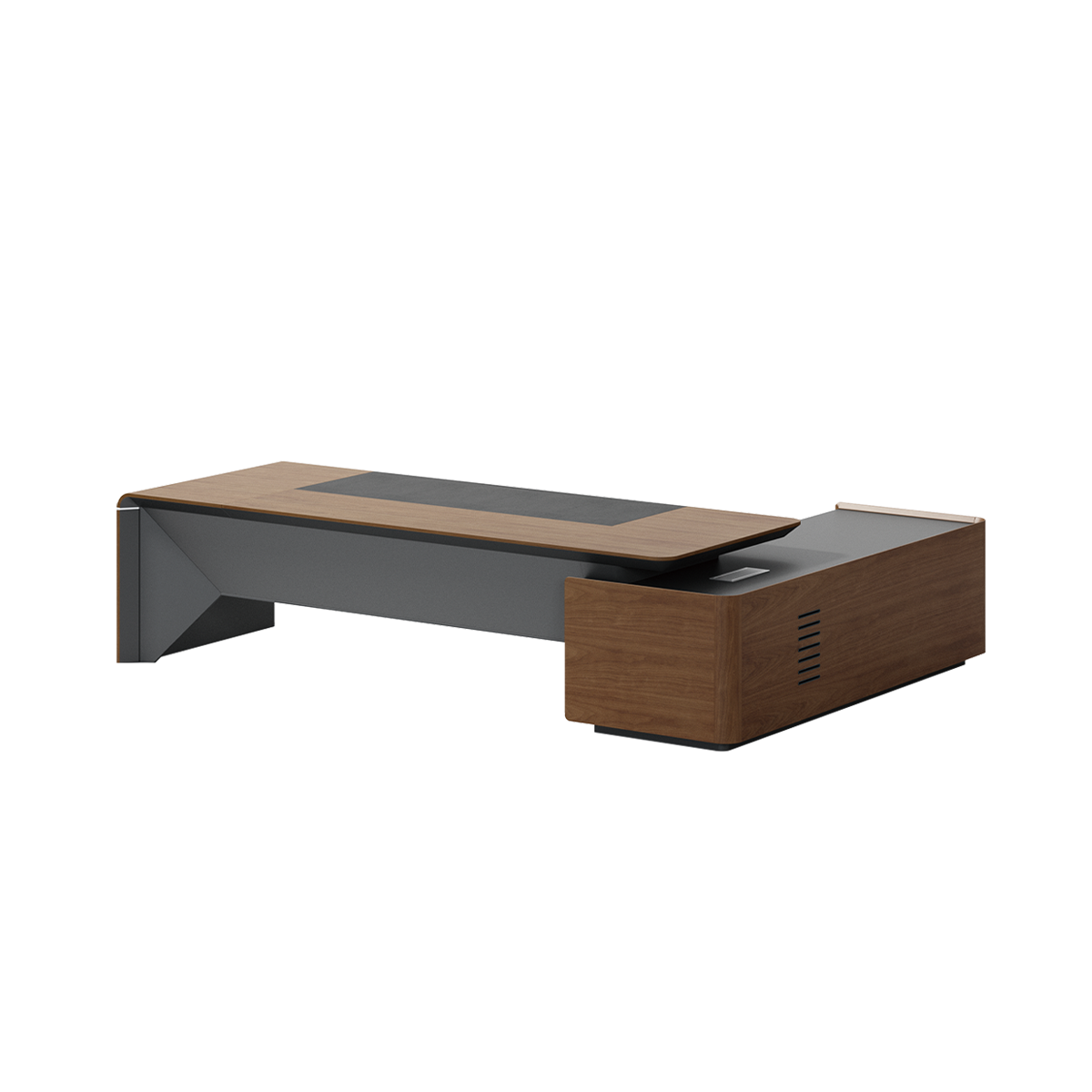 Modern Executive Office Desk in Deep Walnut and Gray Finish