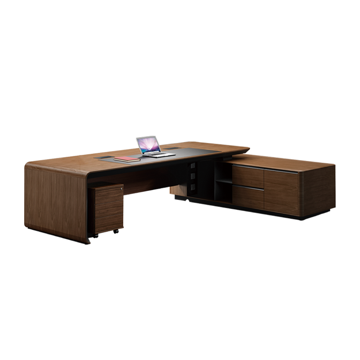 L-Shaped Executive Desk with Side Cabinet