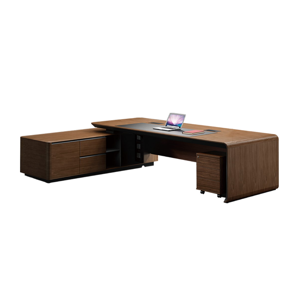 L-Shaped Executive Desk with Side Cabinet