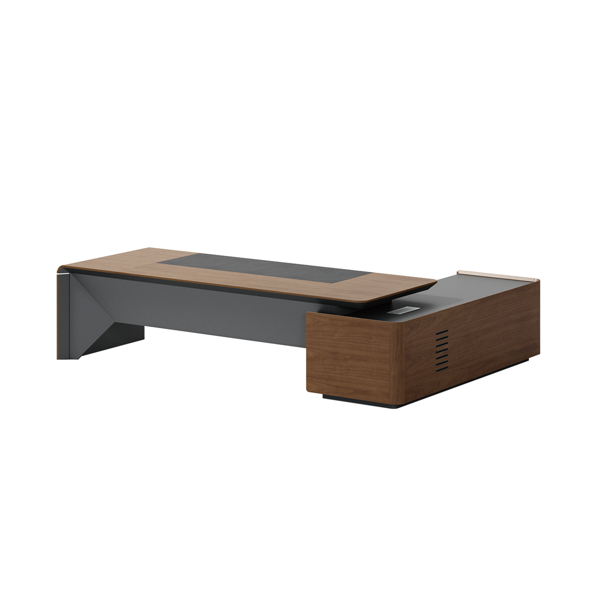 Modern Executive Office Desk in Deep Walnut and Gray Finish