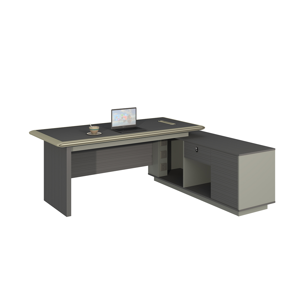 Minimalist Executive Desk with Striped Pattern Finish