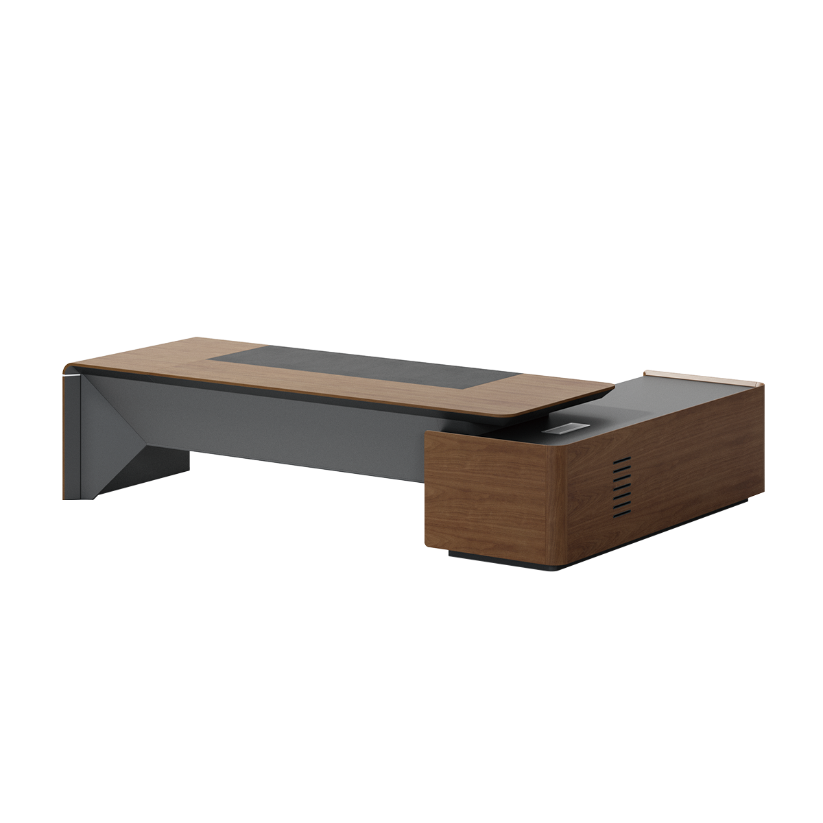 Modern Executive Office Desk in Deep Walnut and Gray Finish