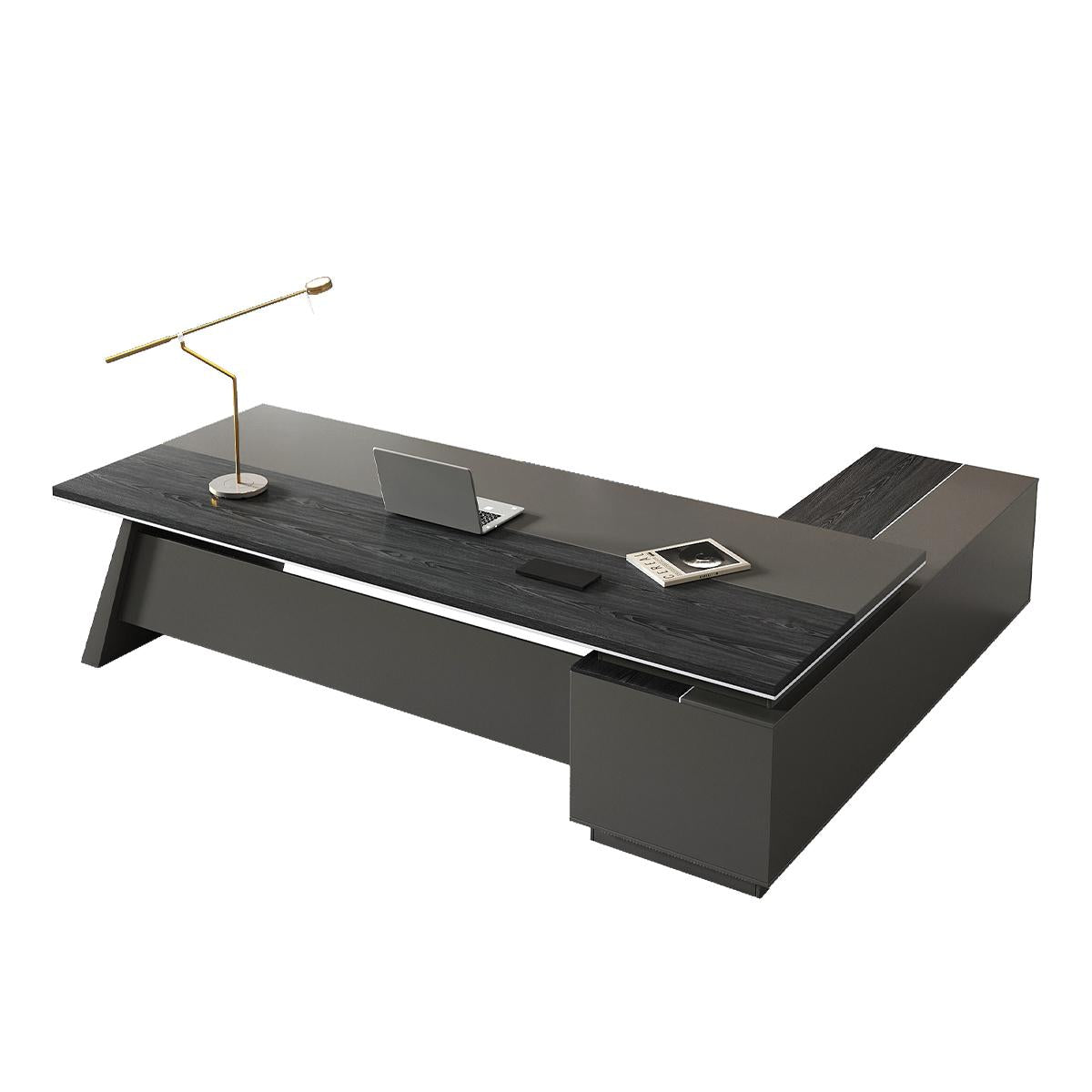 Workstation L Shaped Modern Black with Cabinets