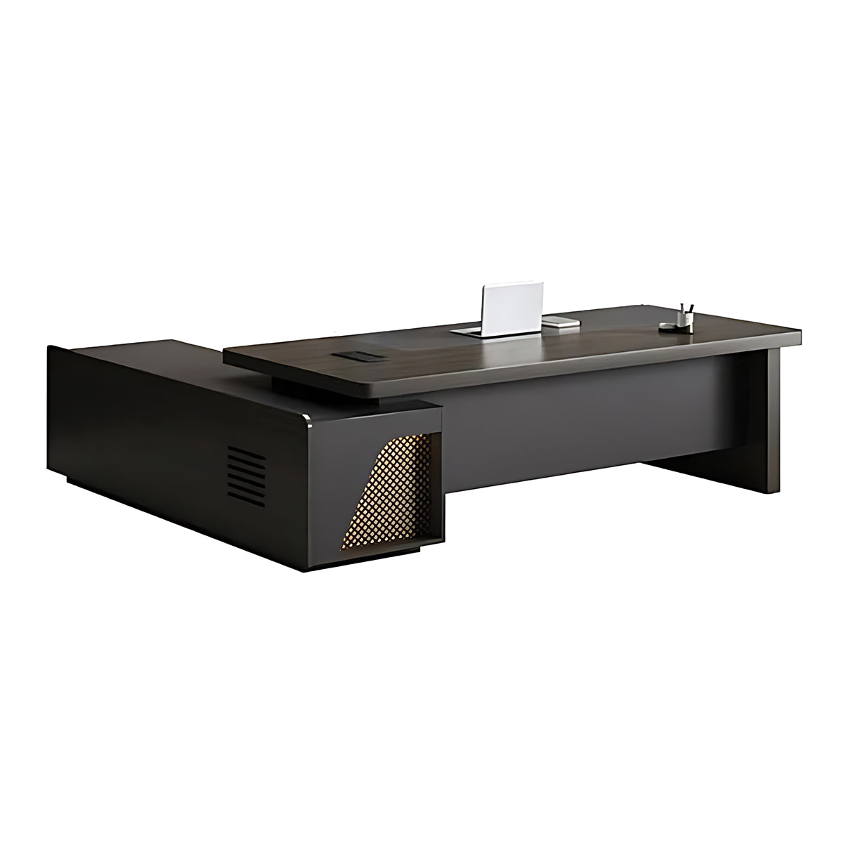 Minimalist Heavy-Duty L-Shaped Executive Desk with Practical Large Side Cabinet Design