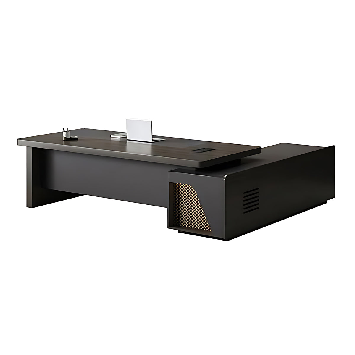 Minimalist Heavy-Duty L-Shaped Executive Desk with Practical Large Side Cabinet Design