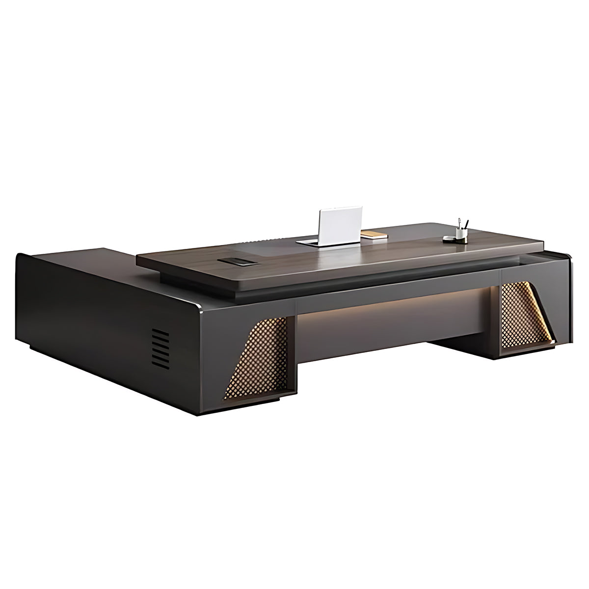 Minimalist Heavy-Duty L-Shaped Executive Desk with Practical Large Side Cabinet Design