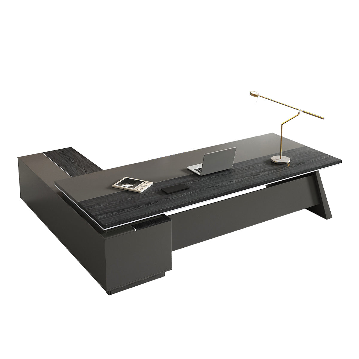 Workstation L Shaped Modern Black with Cabinets