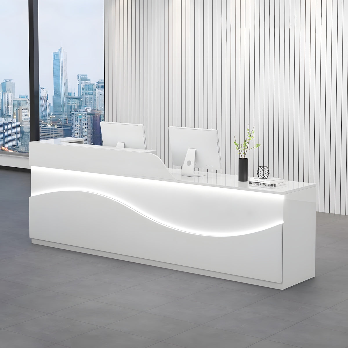 Modern High-Quality Reception Desk with Curved LED Light Design（Stock Items）