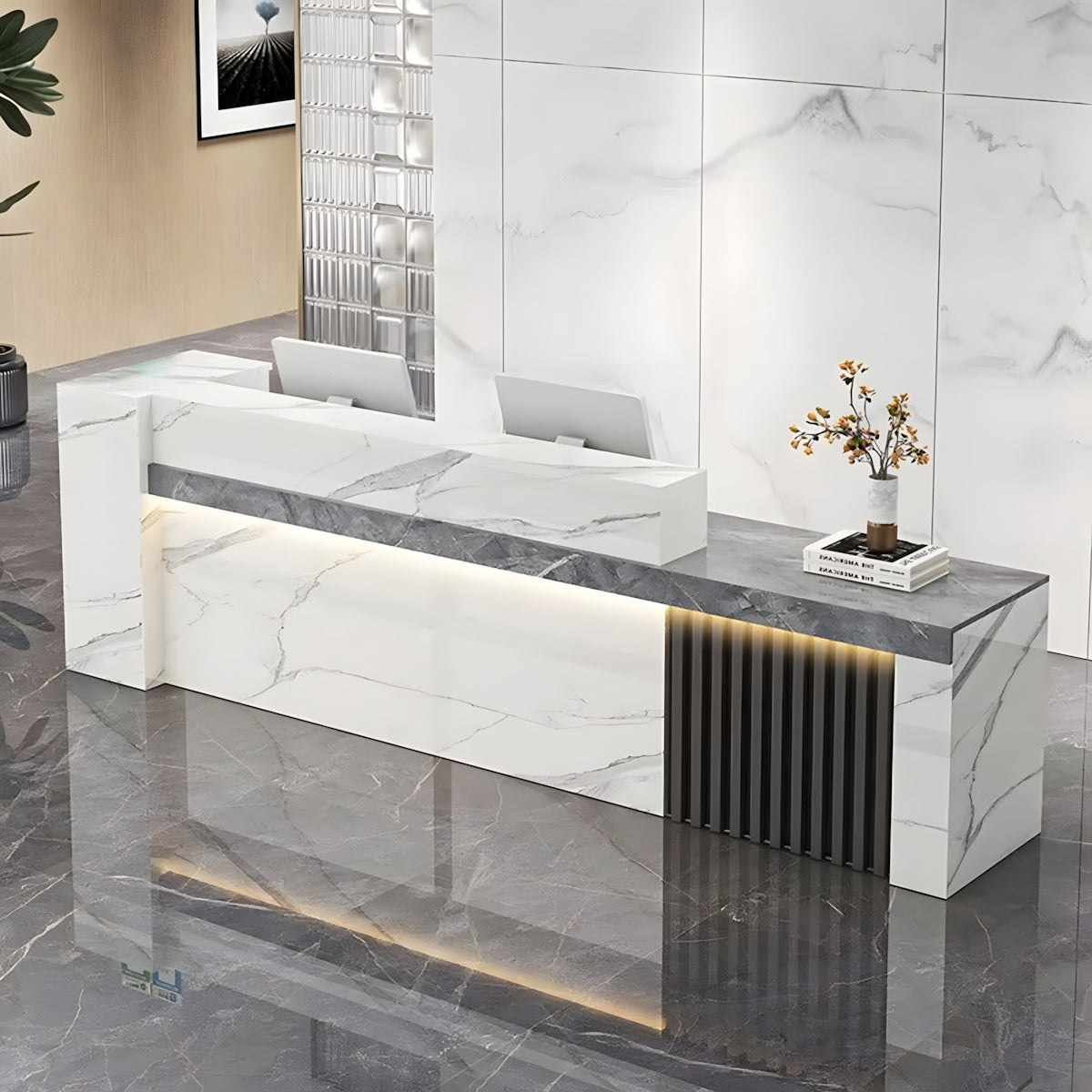 Modern Luxury Reception Desk with Counter and Integrated LED Accent Lighting（Stock Items）
