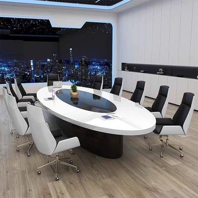 White Lacquered Oval Conference Table Simple Modern