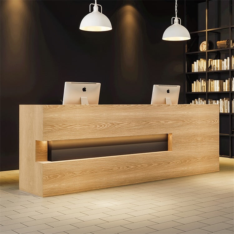 Retro Rectangular Solid Wood Reception Desk