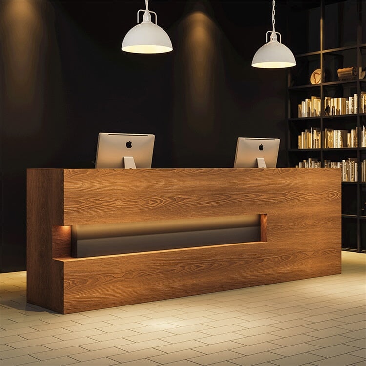 Retro Rectangular Solid Wood Reception Desk