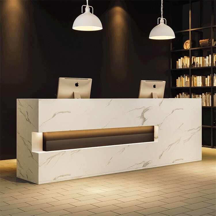 Retro Rectangular Solid Wood Reception Desk