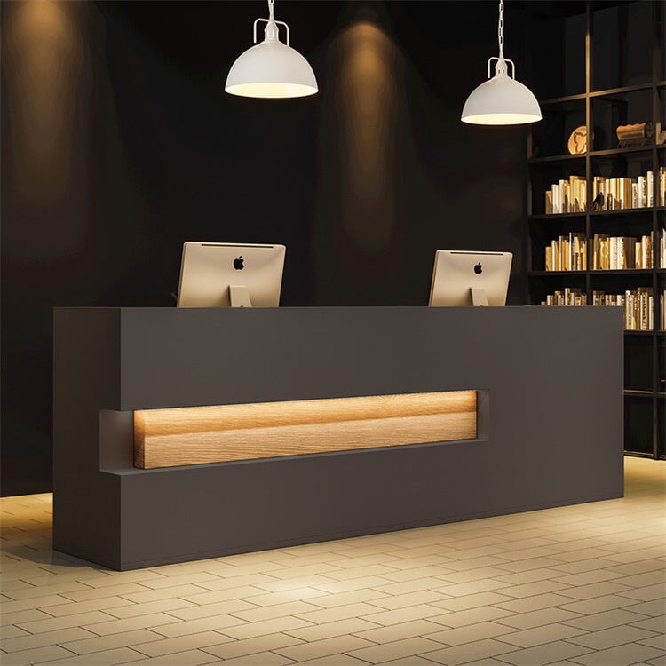 Retro Rectangular Solid Wood Reception Desk