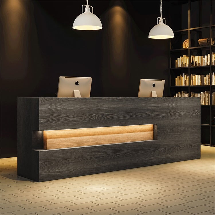 Retro Rectangular Solid Wood Reception Desk